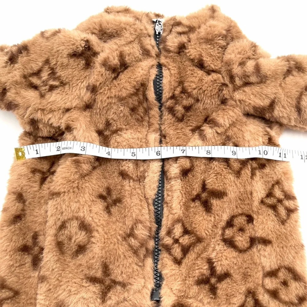 Soft Brown Faux Fur Cozy Dog Zip Up Jacket